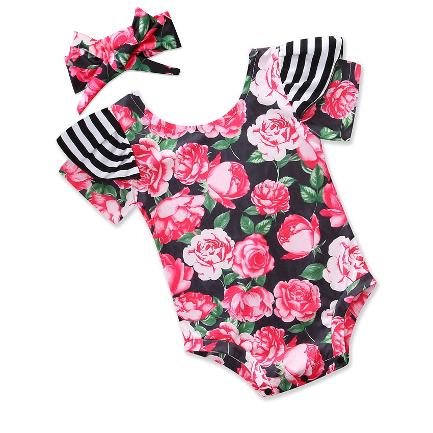 Baby and Toddler Girl Prints Pink Flowers Swimsuit With Hairband