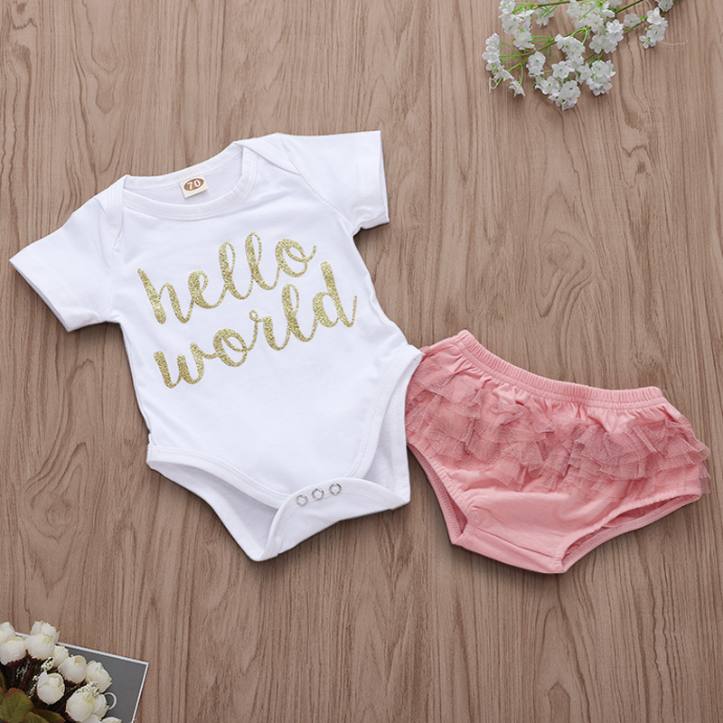 Baby Girl Slogan Short Sleeves Bodysuit and Tutu Shorts Two Pieces Outfits
