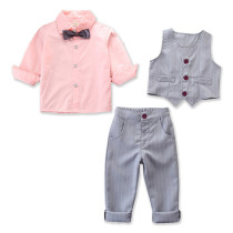 Boys 4-Piece Outfits Pink Long Sleeves Shirt Match Vest and Stripes Pant Dressy Up Clothes
