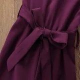 Girls Pure Color Bowknot Cut Out Jumpsuits