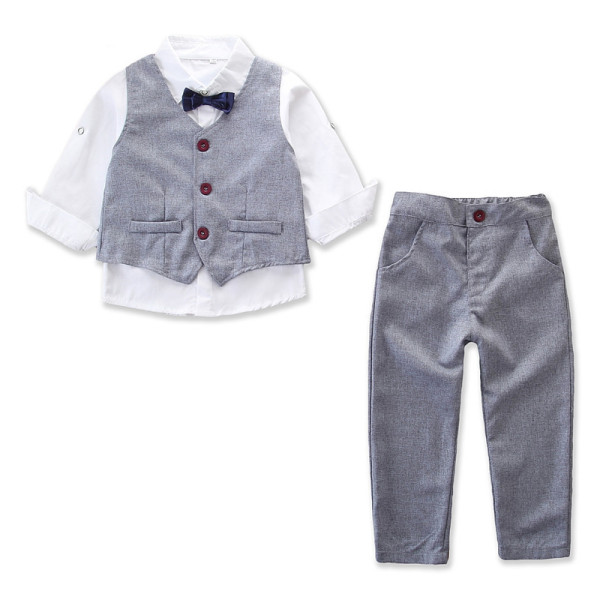 Boys 3-Piece Outfits Long Sleeves Shirt Match Vest and Stripes Pant ...