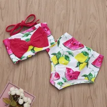 Toddler Girl Print Watermelon and Lemons Bowknot Bikinis