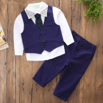 Boys 4-Piece Outfits White Long Sleeves Shirt Match Vest and Pant Dressy Up Clothes