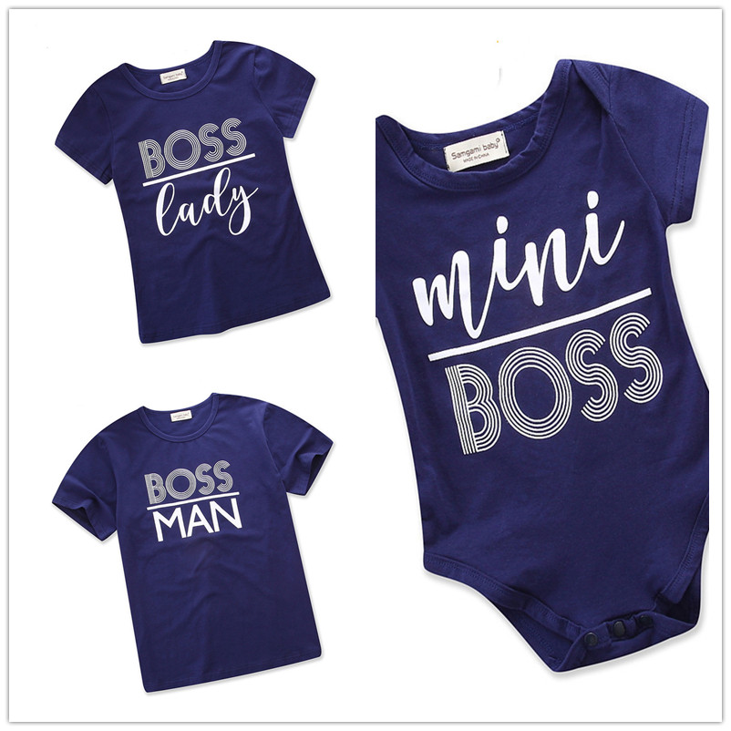 Family Matching Clothes Print Slogan Navy Tops