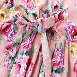 Girls Print Flowers Ruffles Sleeveless Backless Casual Dress