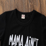 Boys Print Slogan Black T-shirts and Camouflage Pant Two-Piece Outfit