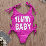 Mommy and Me Print Slogan Pink Swimsuit
