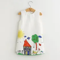 Girls Prints House Summer Sleeveless Dress