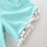 Girls Blue Pompoms One Shoulder Romper Jumpsuits