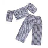 Girls Stripes Off The Shoulder Bloues and Pant Two-Piece Outfit