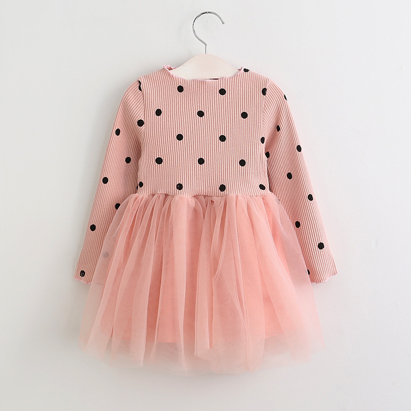 Girls Prints Dots Long Sleeves Tutu Dress