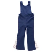 Girls Lace Flared Dark Blue Denim Jumpsuits