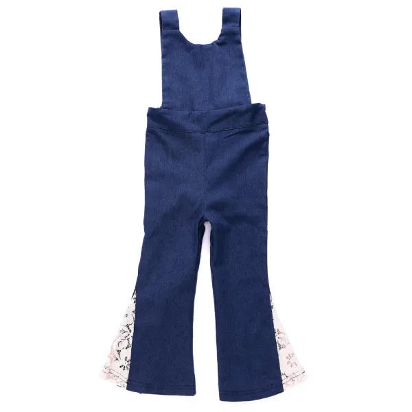 Girls Lace Flared Dark Blue Denim Jumpsuits