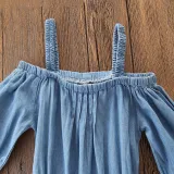 Girls Straps Short Sleeves Denim Jumpsuits