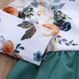 Baby Girl Print Flowers Ruffles Blouse and Pants Two Pieces Outfits