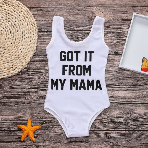 Mommy and Me Print Slogan White Swimsuit