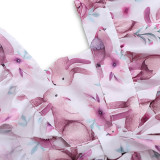 Toddler Girls Print Cartoon Rabbit Flowers Ruffles Dress