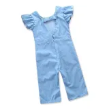 Girls Blue Ruffles Sleeves Denim Jumpsuits