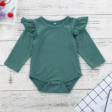 Baby Girl Ruffles Long Sleeves Bodysuit and Rose Flowers Pants Two Pieces Outfits with Hairband