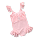 Girl Ruffles Cut Out Pink Swimsuit