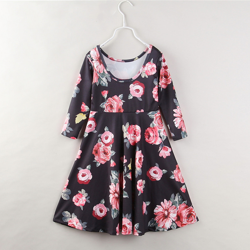 Mommy and Me Black Flowers Family Matching Skater Dresses