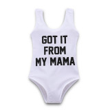 Mommy and Me Print Slogan White Swimsuit