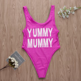 Mommy and Me Print Slogan Pink Swimsuit