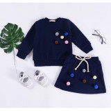 Toddler Girl 2 Pieces Pompon Long Sleeve Sweatshirt and Skirt Clothes Set Outfit