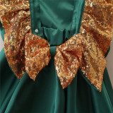 Girls Gold Sequins Bowknot Ruffles Gowns Dress