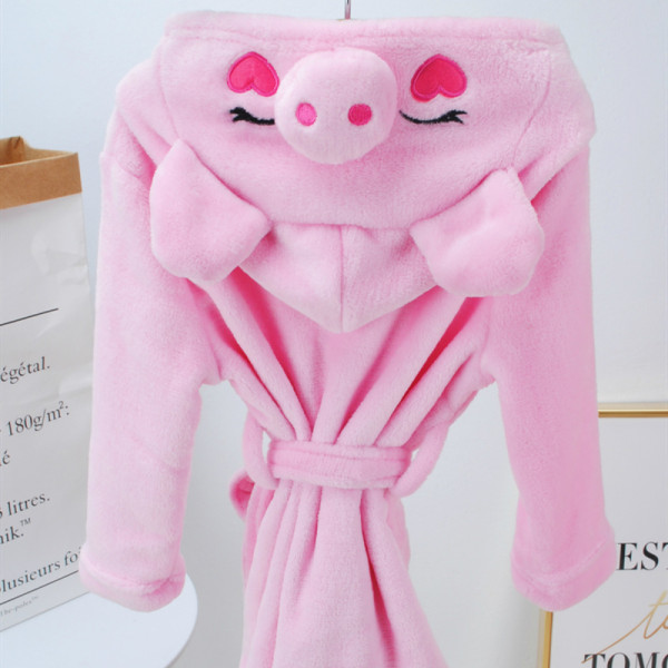 Kids Pink Pig Soft Bathrobe Sleepwear Comfortable Loungewear