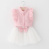 Girls Ruffles Sleeves Blouse and White Tutu Skirt Two-Piece Outfit