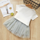 Girls Beading Embroidery Orange T-shirt and Tutu Skirt Two-Piece Outfit