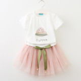 Girls Prints Watermelon T-shirt and Tutu Skirt Two-Piece Outfit