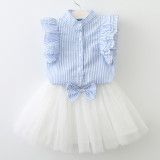 Girls Ruffles Sleeves Blouse and White Tutu Skirt Two-Piece Outfit