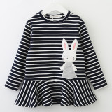 Girls Rabbit Long Sleeves Stripes Dress