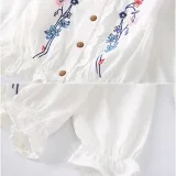 Toddler Girl Embroidery Flowers Ruffled Collar Long Sleeve Blouse
