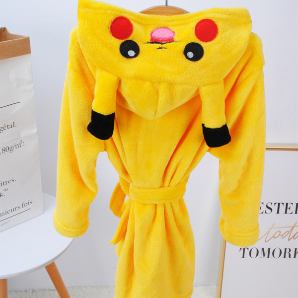 Kids Yellow Pokemon Pikachu Soft Bathrobe Sleepwear Comfortable Loungewear