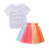 Girls Birthday Long Sleeves Tee and Colorful Tutu Skirt Two-Piece Outfit