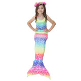 3PCS Kid Girls Ombre Mermaid Tail For Fancy Princess Bikini Swimsuit With Free Garland Color Random