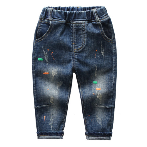 Boys Print Ripped Denim Jeans With Rubber Waist