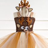 Girl Crocheted Print Deer Tutu Dress With Deer Hair-band
