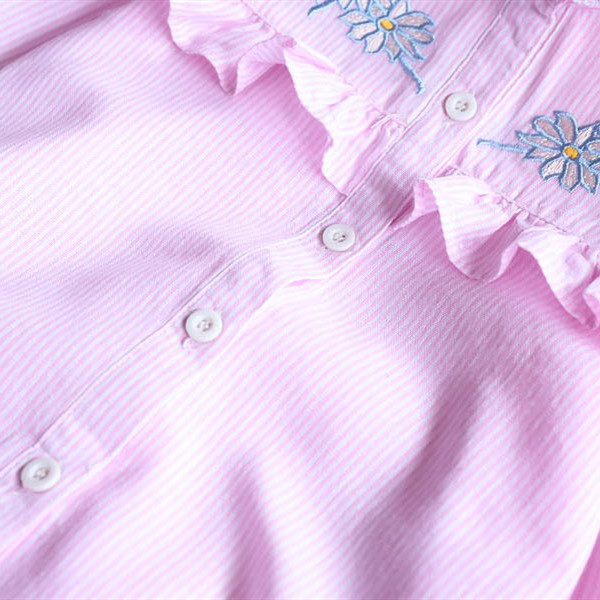 Girl Ruffles Embroidery Flowers Stripes Shirts