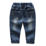 Boys Print Ripped Denim Jeans With Rubber Waist