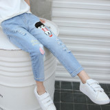 Girls Prints Ripped Cropped Jeans Bottoms