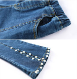 Girl Flared Pearls Tights Jeans Bottoms