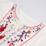 Girls Embroidery Flowers Tassels Long Sleeves Dress