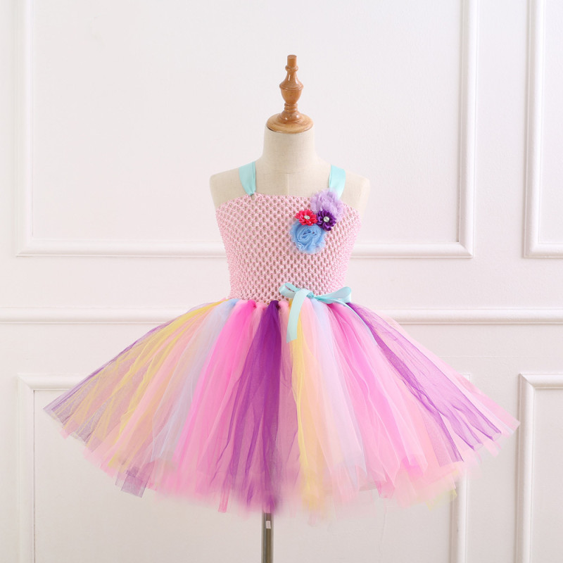 Girl Pink Crocheted Flowers Tutu Dress