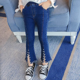 Girl Flared Pearls Tights Jeans Bottoms