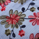 Girls Embroidery Flowers Stripes Slip Off The Shoulder Dress