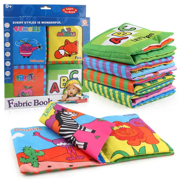 Baby's First Touch and Feel Soft Learning Cloth Book Set 4 Packs
